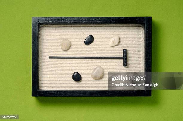 a small wooden zen garden - karesansui stock-fotos und bilder