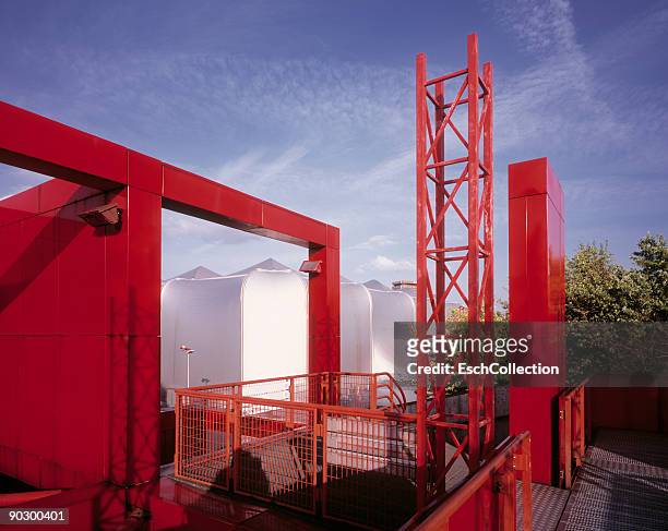industrial composition of red metal structure. - la villette stock-fotos und bilder