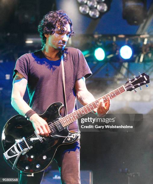 Tony Bevilacqua of Spinnerette performs on stage on the first day of Leeds Festival at Bramham Park on August 28, 2009 in Leeds, England.