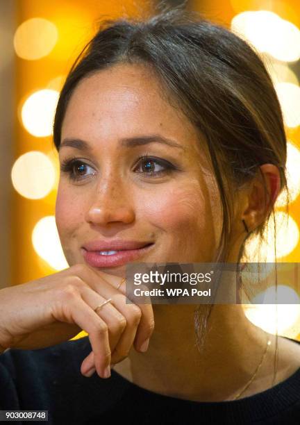 Meghan Markle visits Reprezent 107.3FM in Pop Brixton on January 9, 2018 in London, England. The Reprezent training programme was established in...