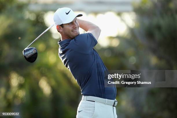 Harris English of the United States plays a shot during practice rounds prior to the Sony Open In Hawaii at Waialae Country Club on January 9, 2018...