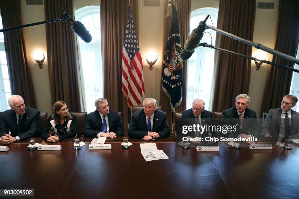 President Donald Trump presides over a meeting about immigration with Republican and Democrat members of Congress, including Senate Majority Whip...