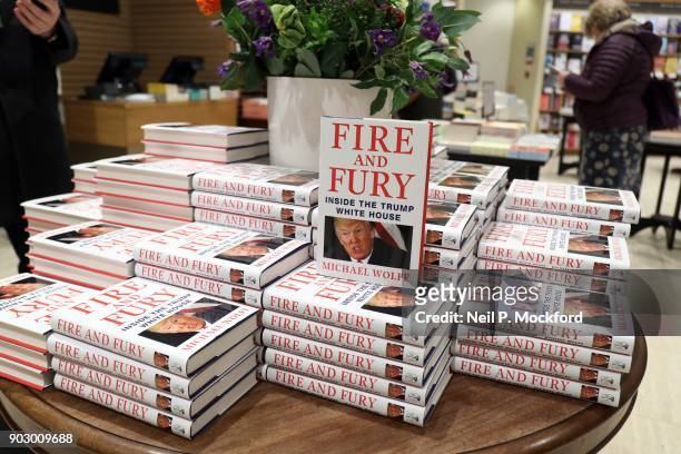 An in-store display at Waterstone's Piccadilly shows copies of one of the UK's first consignments of 'Fire and Fury: Inside the Trump White House' by...