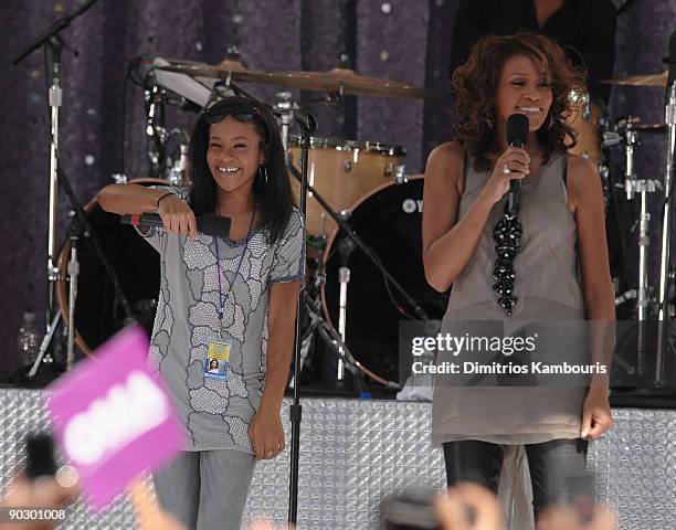 Whitney Houston performs with her daughter, Bobbi Kristina Brown on ABC's "Good Morning America" at Rumsey Playfield, Central Park on September 1,...