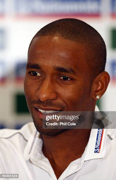 Jermain Defoe of Tottenham Hotspur and England during a Press Conference at the Grove on September 1, 2009 in Watford, England.