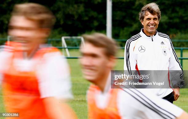 Coach Rainer Adrion of Germany looks on during the U21 Germany training session on September 2, 2009 in Vaals, Netherlands.