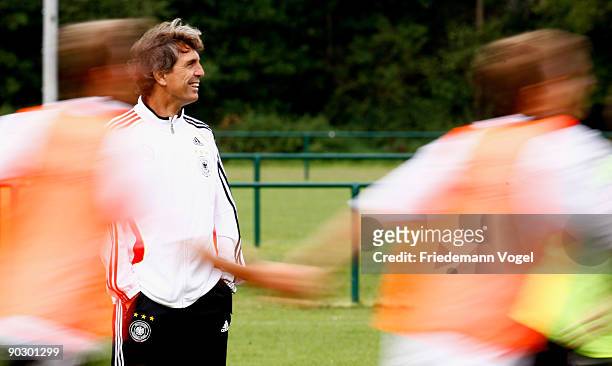 Coach Rainer Adrion of Germany looks on during the U21 Germany training session on September 2, 2009 in Vaals, Netherlands.