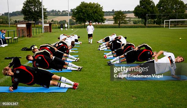 The team warms up during the U21 Germany training session on September 2, 2009 in Vaals, Netherlands.