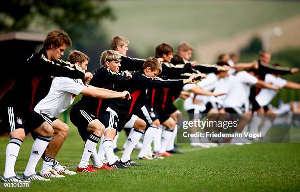 The team warms up during the U21 Germany training session on September 2, 2009 in Vaals, Netherlands.