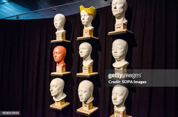 Moulds of the face of the actors involved in the performances of the Cirque du Soleil are exposed in Barcelona.The Barcelona design HUB Center will...