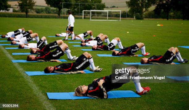 The team warms up during the U21 Germany training session on September 2, 2009 in Vaals, Netherlands.