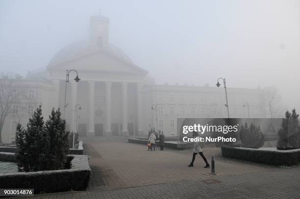 Pedestrian is seen in the smog in Bydgoszcz, Poland on January 8, 2018. Poland has some of the worst air pollution in the world in its cities due in...