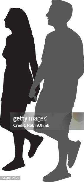 junges paar hand in hand gehen - man and woman holding hands profile stock-grafiken, -clipart, -cartoons und -symbole