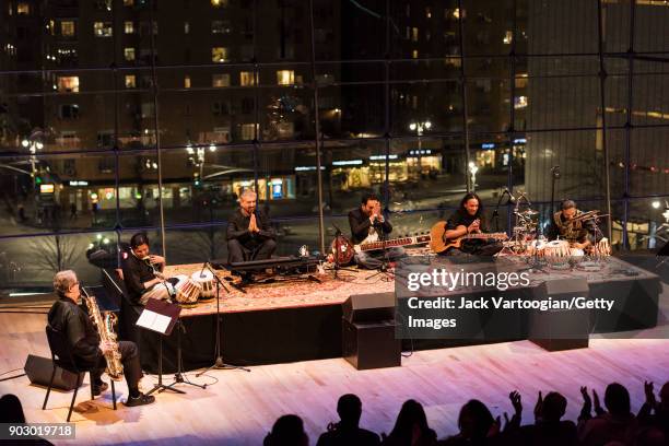 Members of the group Melodic Intersect perform during the South Asian Music and Arts Association's Indo-Jazz Festival in the Appel Room of Frederick...