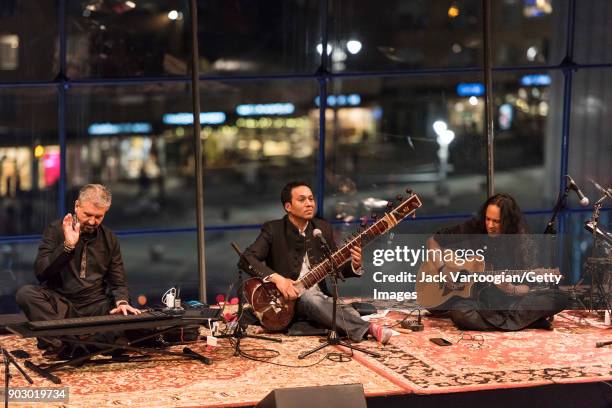 Members of the group Melodic Intersect perform during the South Asian Music and Arts Association's Indo-Jazz Festival in the Appel Room of Frederick...