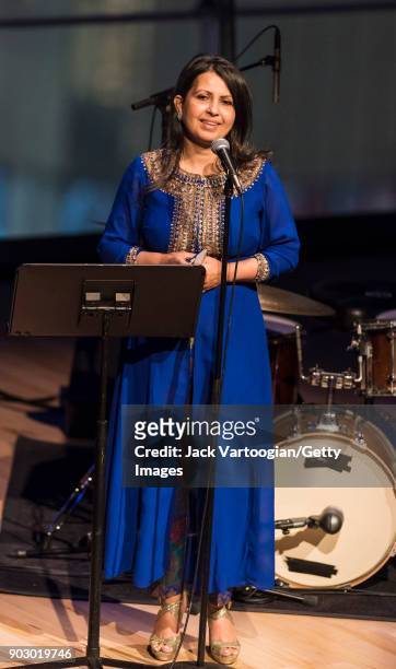 Executive director and founder of the South Asian Music and Arts Association Simmi Bhatia introduces the Indo-Jazz Festival in the Appel Room of...