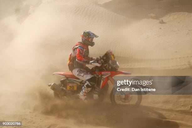 Ricky Brabec of the United States and HRC Honda Rally Team rides a CRF 450 Rally Honda bike in the Elite ASO during stage four of the 2018 Dakar...