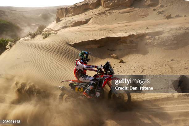 Kevin Benavides of Argentina and Honda rides a Honda CRF 450 Rally in the Elite ASO during stage four of the 2018 Dakar Rally, a loop stage to and...