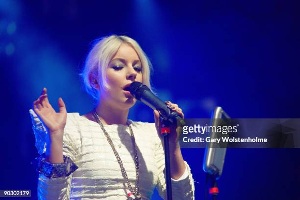 Little Boots perform on stage on the last day of Leeds Festival at Bramham Park on August 30, 2009 in Leeds, England.