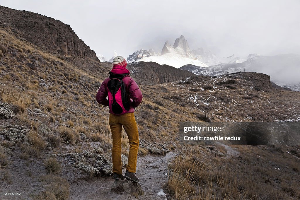 Hiker on trail in Patagonia