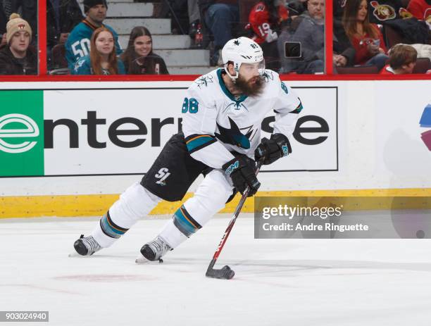 Brent Burns of the San Jose Sharks skates against the Ottawa Senators at Canadian Tire Centre on January 5, 2018 in Ottawa, Ontario, Canada.