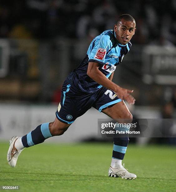 Ashley Chambers of Wycombe Wanderers in action during the Johnstone's Paint Trophy First Round Match between Wycombe Wanderers and Northampton Town...