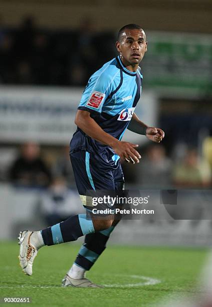 Ashley Chambers of Wycombe Wanderers in action during the Johnstone's Paint Trophy First Round Match between Wycombe Wanderers and Northampton Town...