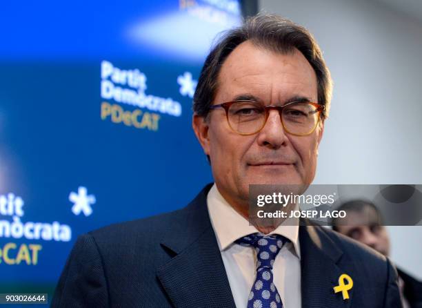 Former President of the Catalan regional government and leader of 'Partit Democrata Europeu Catala' - PDECAT, Artur Mas, arrives to hold a press...