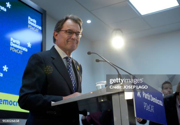 Former President of the Catalan regional government and leader of 'Partit Democrata Europeu Catala' - PDECAT, Artur Mas, arrives to hold a press...