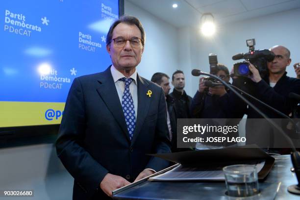 Former President of the Catalan regional government and leader of 'Partit Democrata Europeu Catala' - PDECAT, Artur Mas, arrives to hold a press...