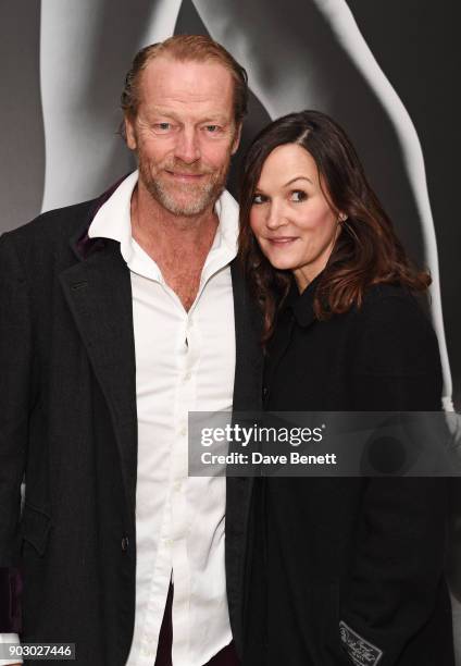 Iain Glen and Charlotte Emmerson attend the opening night drinks reception for the English National Ballet's "Song Of The Earth / La Sylphide" at St...