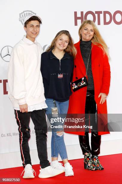 Lukas Rieger and Faye Montana and her mother Anne-Sophie Briest attend the 'Hot Dog' Premiere at CineStar on January 9, 2018 in Berlin, Germany.