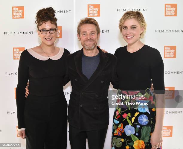 Rebecca Miller, Willem Dafoe and Greta Gerwig attend the 2018 Film Society Of Lincoln Center & Film Comment Luncheon at Lincoln Ristorante on January...