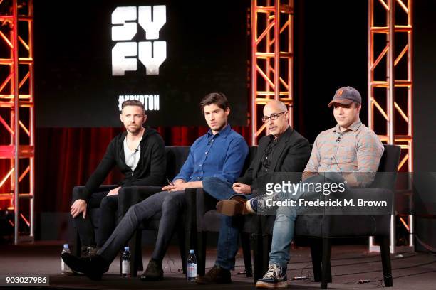 Executive producer Cameron Welsh, actor Cameron Cuffe, executive producer David S. Goyer, and President and Chief Creative Officer, DC Entertainment,...