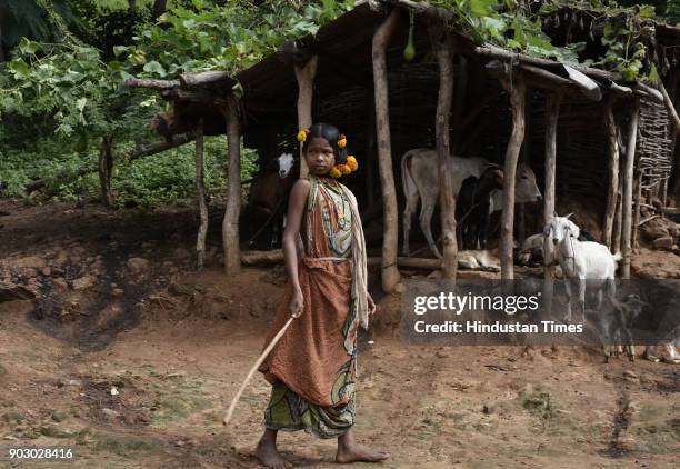 Dongria Kondh Girls at Musuri Village in the foothills of Niyamgiri on November 19, 2017 in Rayagada, India. Dongria Kondhs are among the remote...