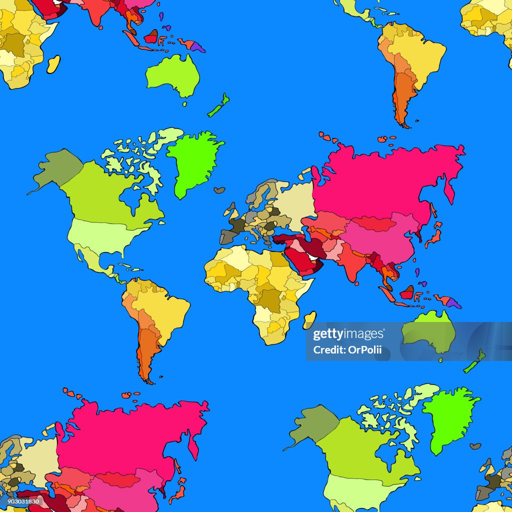 Continent Patterns Seamless Pattern World Map Continents And Countries Vector Illustration ...