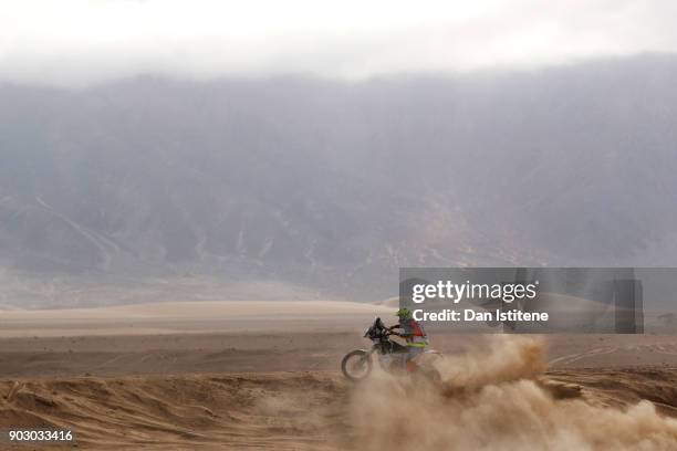 David Thomas of South Africa and HT Husqvarna Rally Raid rides a FR450 Rally Husqvarna bike in the Classe 2.1 : Super Production during stage four of...