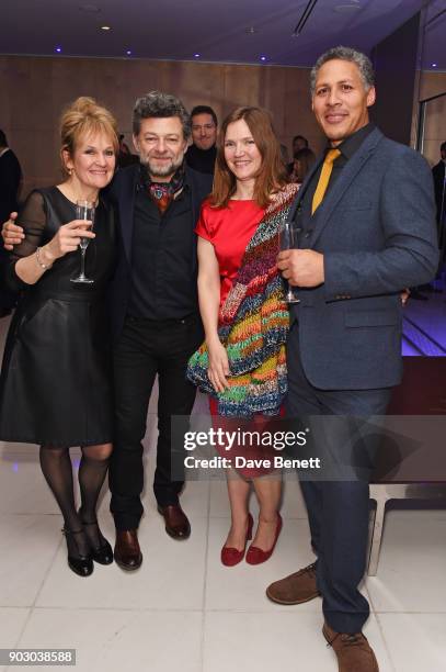 Lorraine Ashbourne, Andy Serkis, Jessica Hynes and Adam Hynes attend the opening night drinks reception for "Song Of The Earth / La Sylphide" at The...