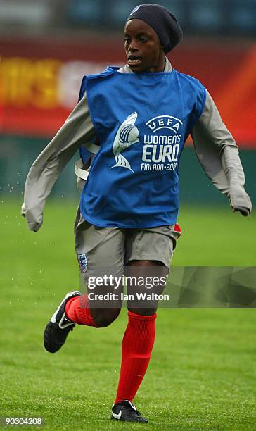 Eniola Aluko of England in action during a England Training session at the Turkul stadium on September 2, 2009 in Helsinki, Finland.