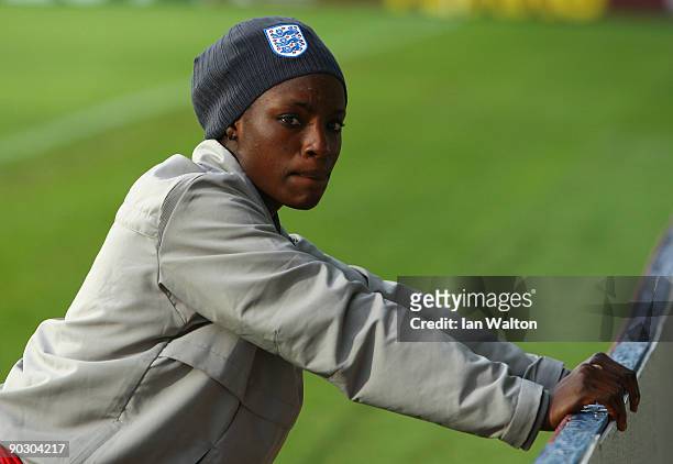 Eniola Aluko of England in action during a England Training session at the Turkul stadium on September 2, 2009 in Helsinki, Finland.