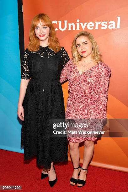 Christina Hendricks and Mae Whitman attend the 2018 NBCUniversal Winter Press Tour at The Langham Huntington, Pasadena on January 9, 2018 in...