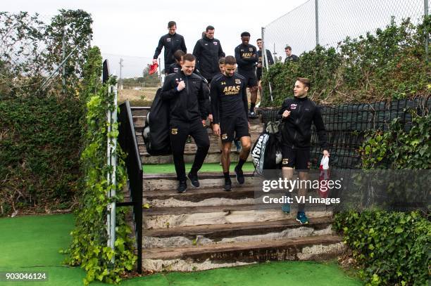 The players of AZ on their way to the training pitch during a training session of AZ Alkmaar at the La Elba Club Resort on January 09, 2018 in...