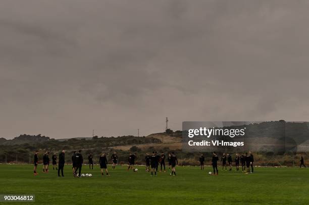 The players of AZ at the training pitch during a training session of AZ Alkmaar at the La Elba Club Resort on January 09, 2018 in Estepona, Spain