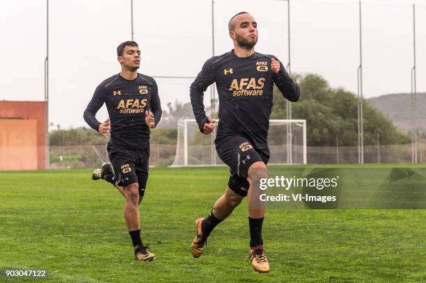 Owen Wijndal of AZ and Iliass Bel Hassani of AZ at a condition test during a training session of AZ Alkmaar at the La Elba Club Resort on January 09,...
