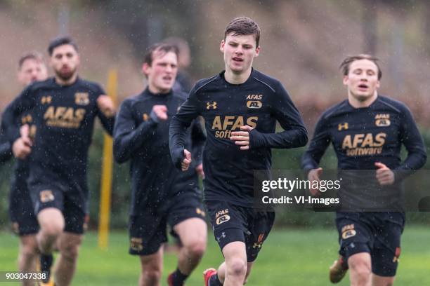 The players of Az at a condition test with in front Jeremy Helmer of AZ during a training session of AZ Alkmaar at the La Elba Club Resort on January...