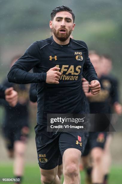 Alireza Jahanbakhsh of AZ during a condition test during a training session of AZ Alkmaar at the La Elba Club Resort on January 09, 2018 in Estepona,...