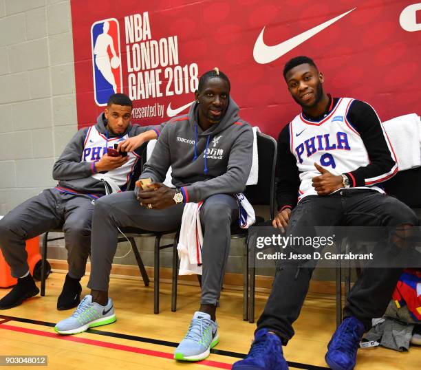 Mamadou Sakho of Crystal Palace football team poses for a photo during practice as part of the 2018 NBA London Global Game at Citysport on January 9,...