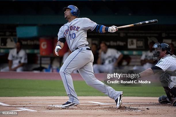 Gary Sheffield of the New York Mets bats during a MLB game against the Florida Marlins at Landshark Stadium on August 25, 2009 in Miami, Florida.