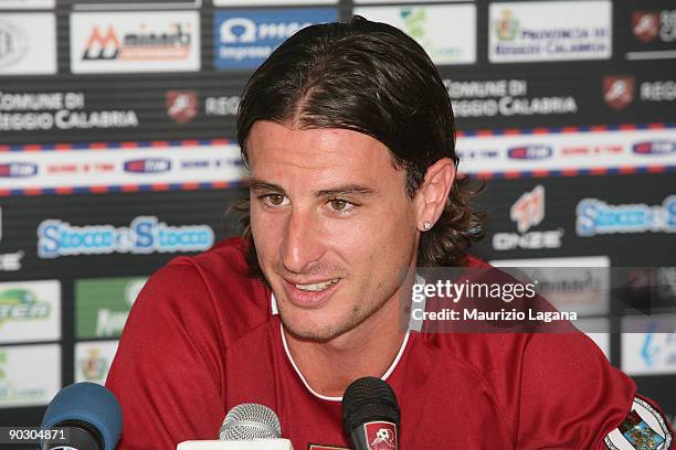 Daniele Cacia speaks during a Reggina Calcio press conference at Sports Center Sant'Agata on September 2, 2009 in Reggio Calabria, Italy.