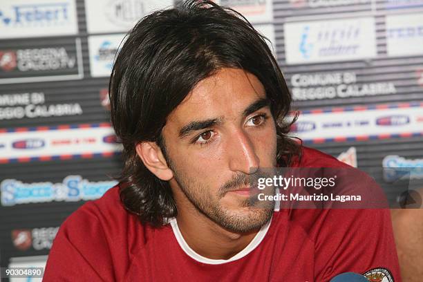 Piermario Morosini speaks during a Reggina Calcio press conference at Sports Center Sant'Agata on September 2, 2009 in Reggio Calabria, Italy.